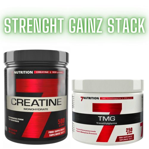 STRENGHT GAINZ STACK - ELŐRENDELHETŐ! - Fokozott Erő, Állóképesség, Regeneráció, Izomépítés - Micronized Creatine Monohydrate + TMG - 750g - 7Nutrition