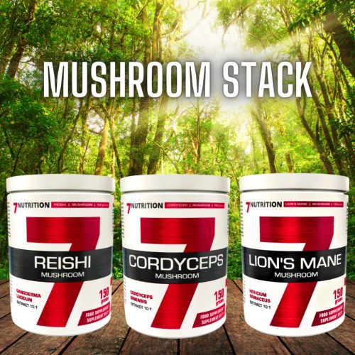 MUSHROOM STACK - 3 Gyógygomba 1 Csomagban - Cordyceps + Reishi + Lions Mane - Sok Oldalú Egészségtámogatás - 450g - 7Nutrition