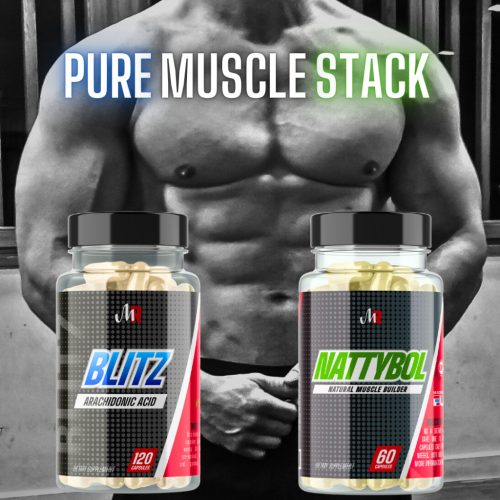 PURE MUSCLE STACK - ELŐRENDELHETŐ! - Brutális Izomépítő Csomag - Nagyobb Izomtömeg, Erő, Állóképesség - Blitz + Nattybol - 180 Kapszula - Muscle Rage