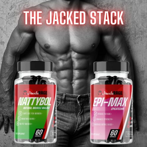 THE JACKED STACK - ELŐRENDELHETŐ! - Extrém Izomépítő Csomag - Nattybol Laxogenin + Epi-Max Epicatechin - Fokozott Izomépítés - 120 Kapszula - Muscle Rage