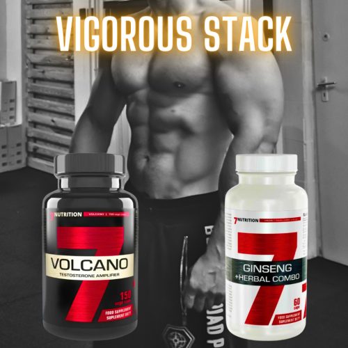 VIGOROUS STACK - ELŐRENDELHETŐ! - Tesztoszteron Fokozó & Izomépítő Csomag - Volcano + Ginseng Herbal Combo - 210 Kapszula - 7Nutrition