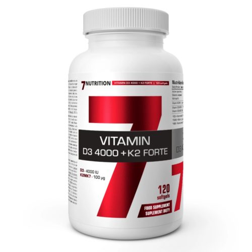 VITAMIN D3 4000 + K2 FORTE - Erősebb Immunrendszer, Érrendszer, Csontozat - D3 & K2 MK7 Vitaminok Együtt - 120 Kapszula - 7Nutrition